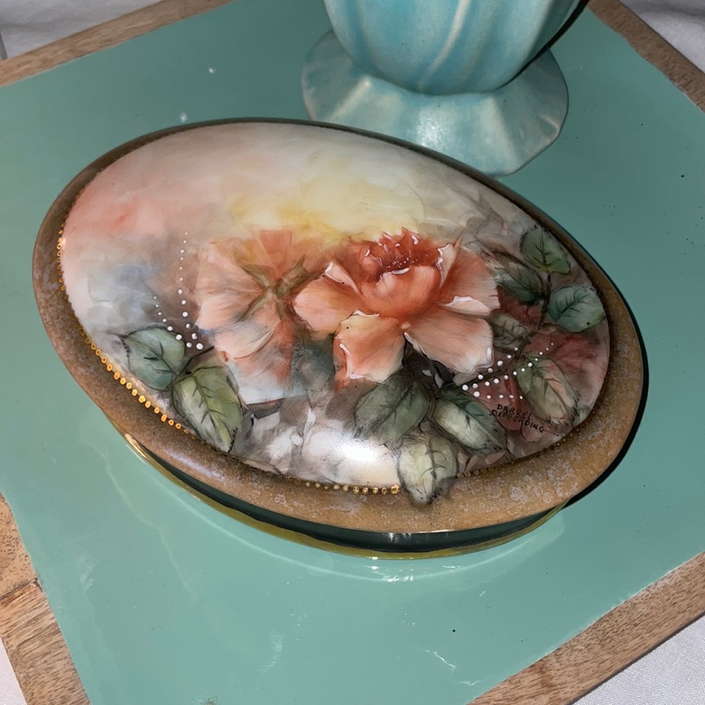 Vintage French Ceramic Lidded Jewelry Dish